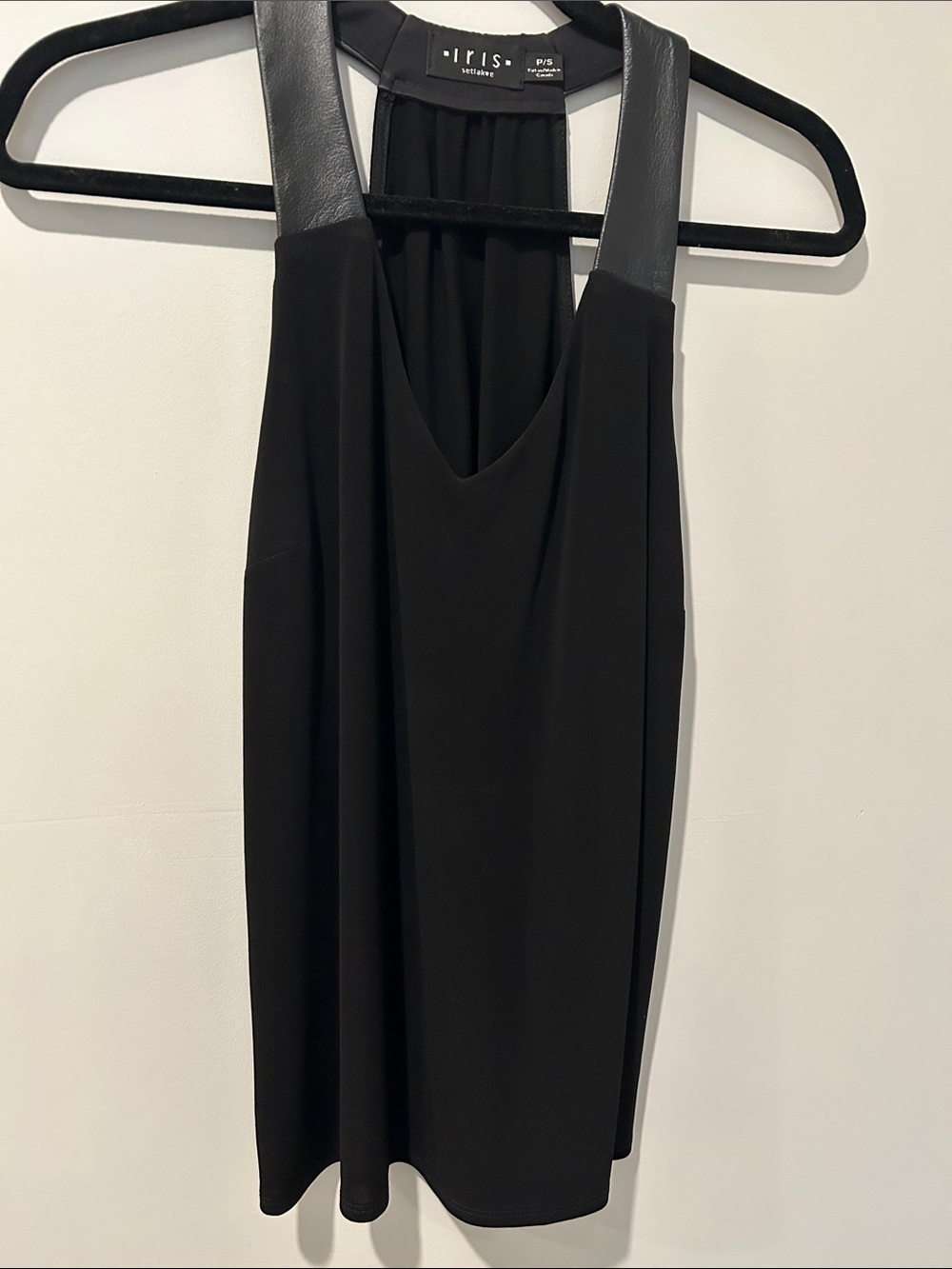 IRIS Black Tank Top with Faux Leather Straps